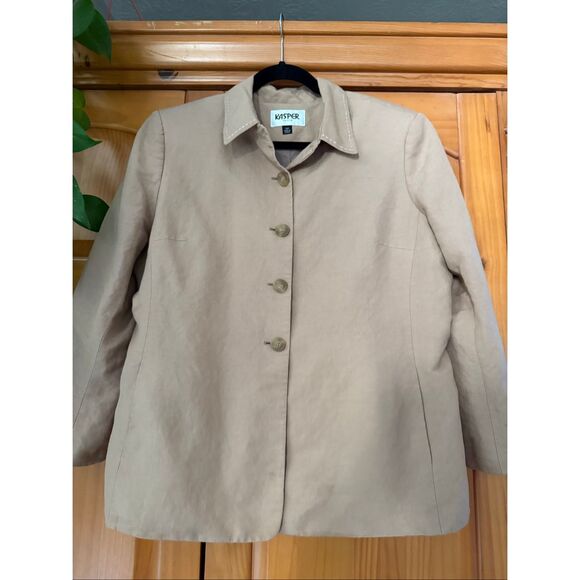 Kasper Petite Linen Blend Blazer Jacket Size 14P – Beige Tan, Classic - Picture 2 of 12